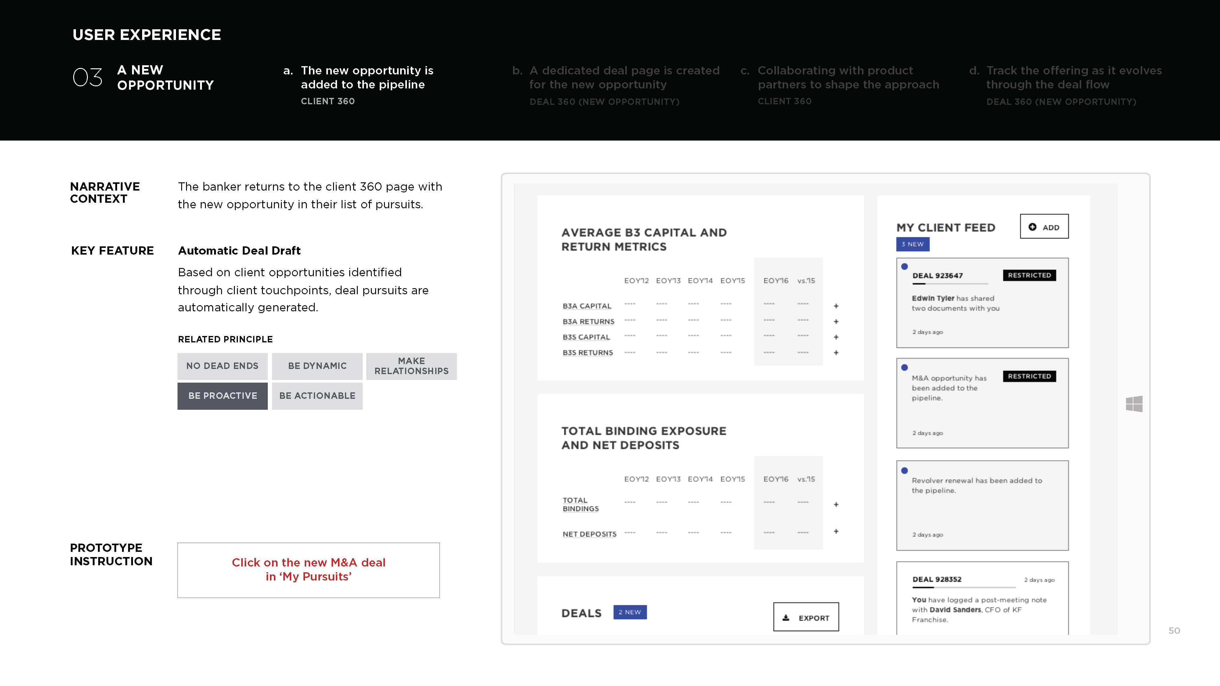 Client 360 screen showing a new opportunity added automatically to the pipeline