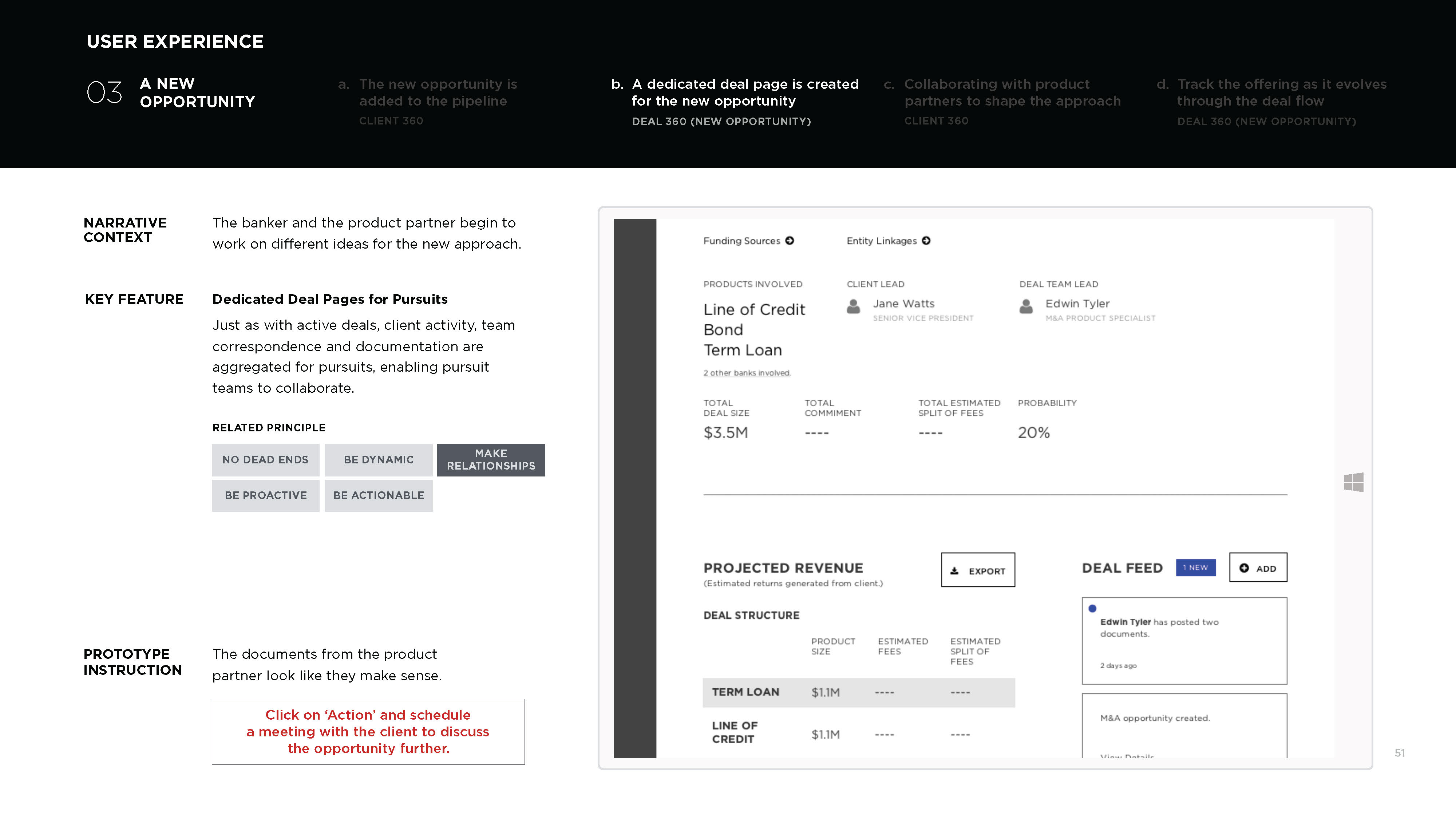 Deal 360 screen showing a dedicated page for a new pursuit