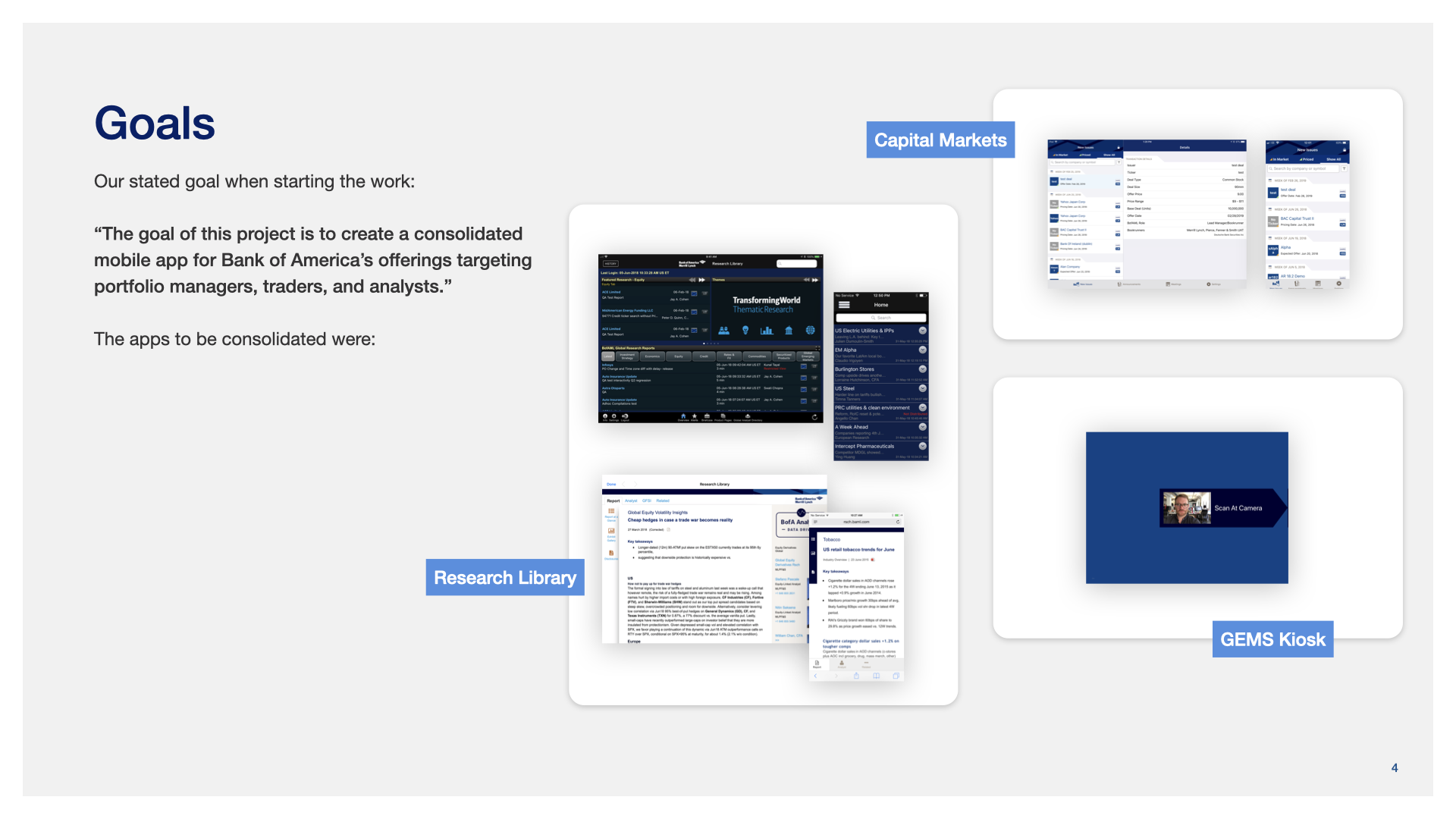 Three existing Bank of America research products and the goal of one consolidated mobile app