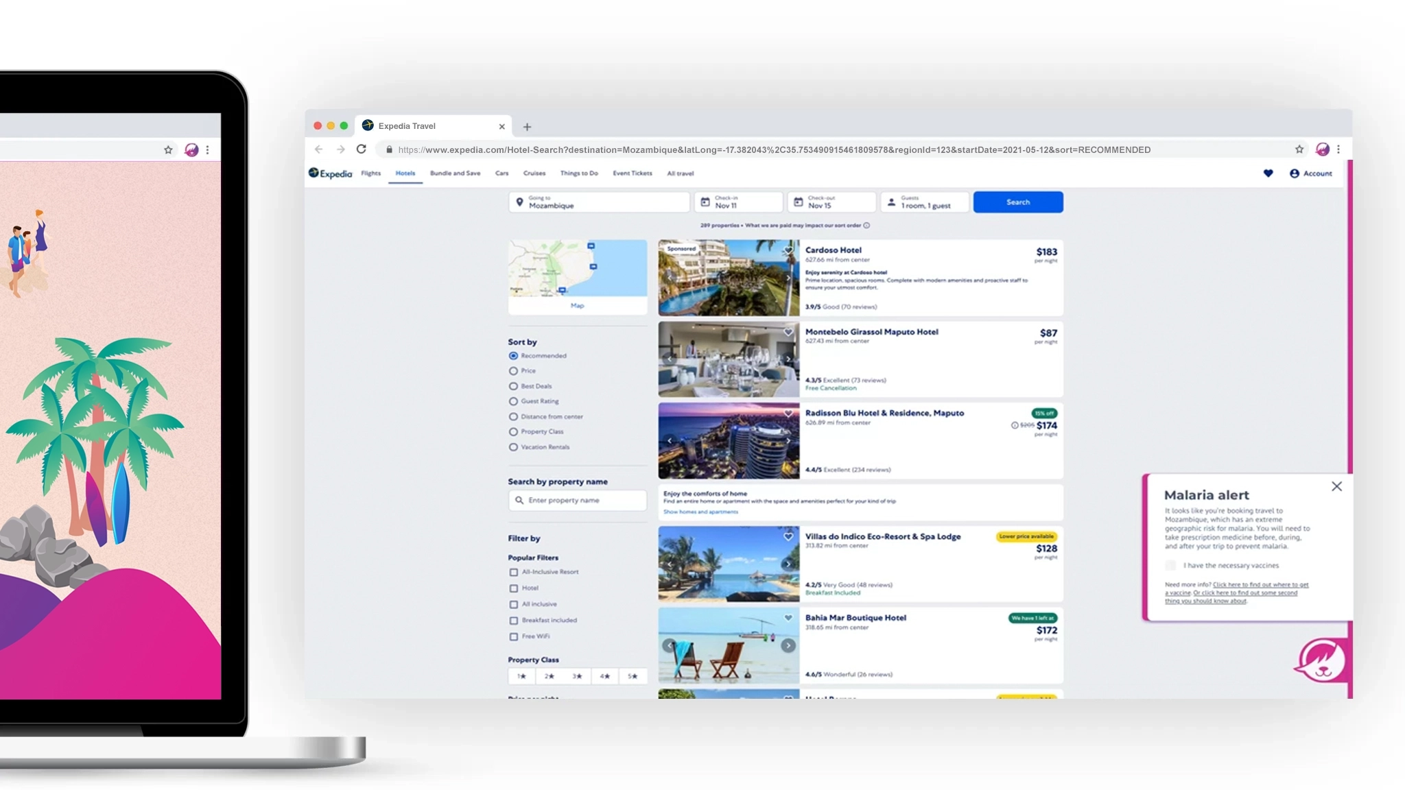 Shep traveler interface displaying malaria risk and health guidance
