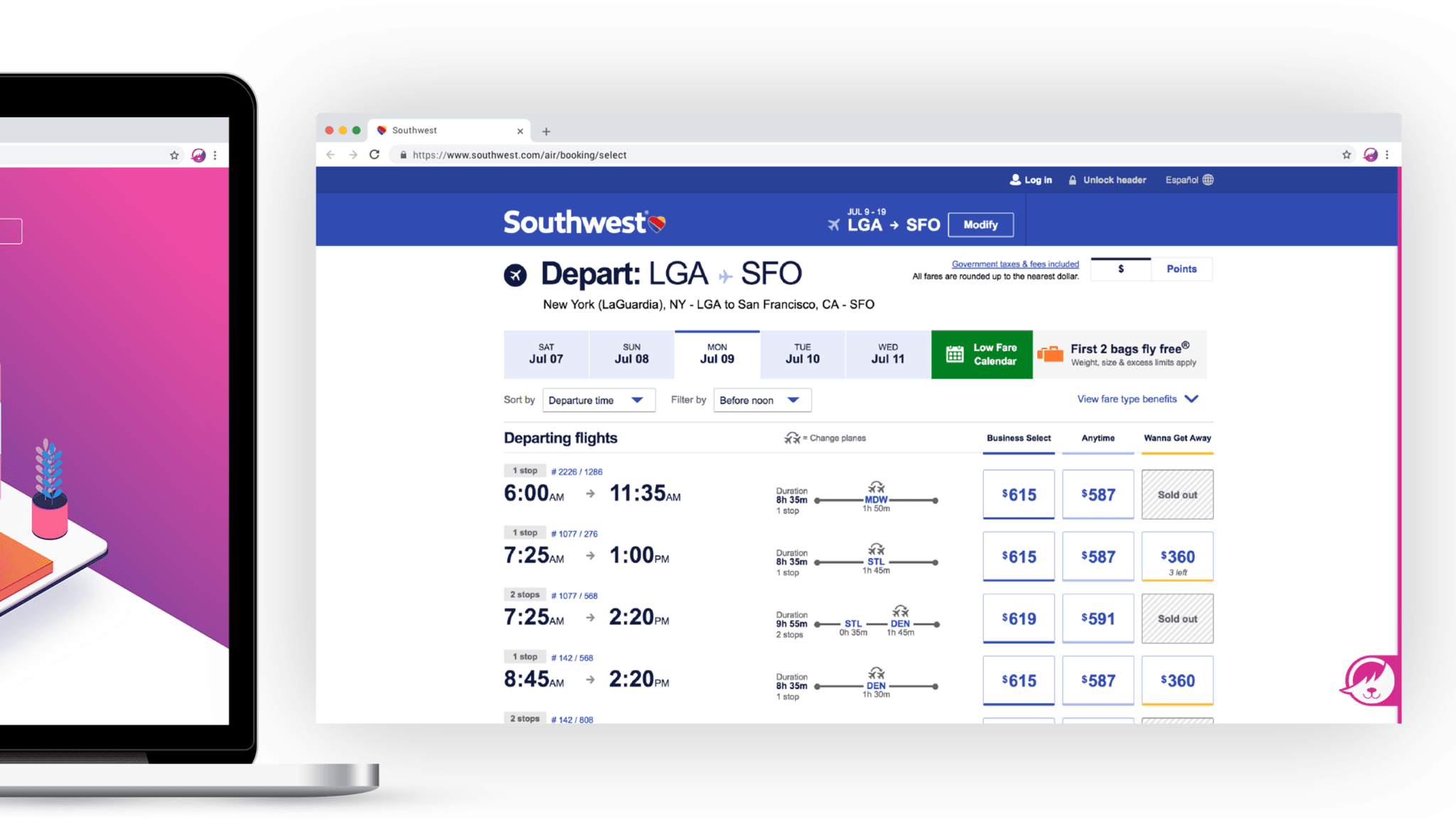 Shep browser extension minimized over a consumer travel booking site
