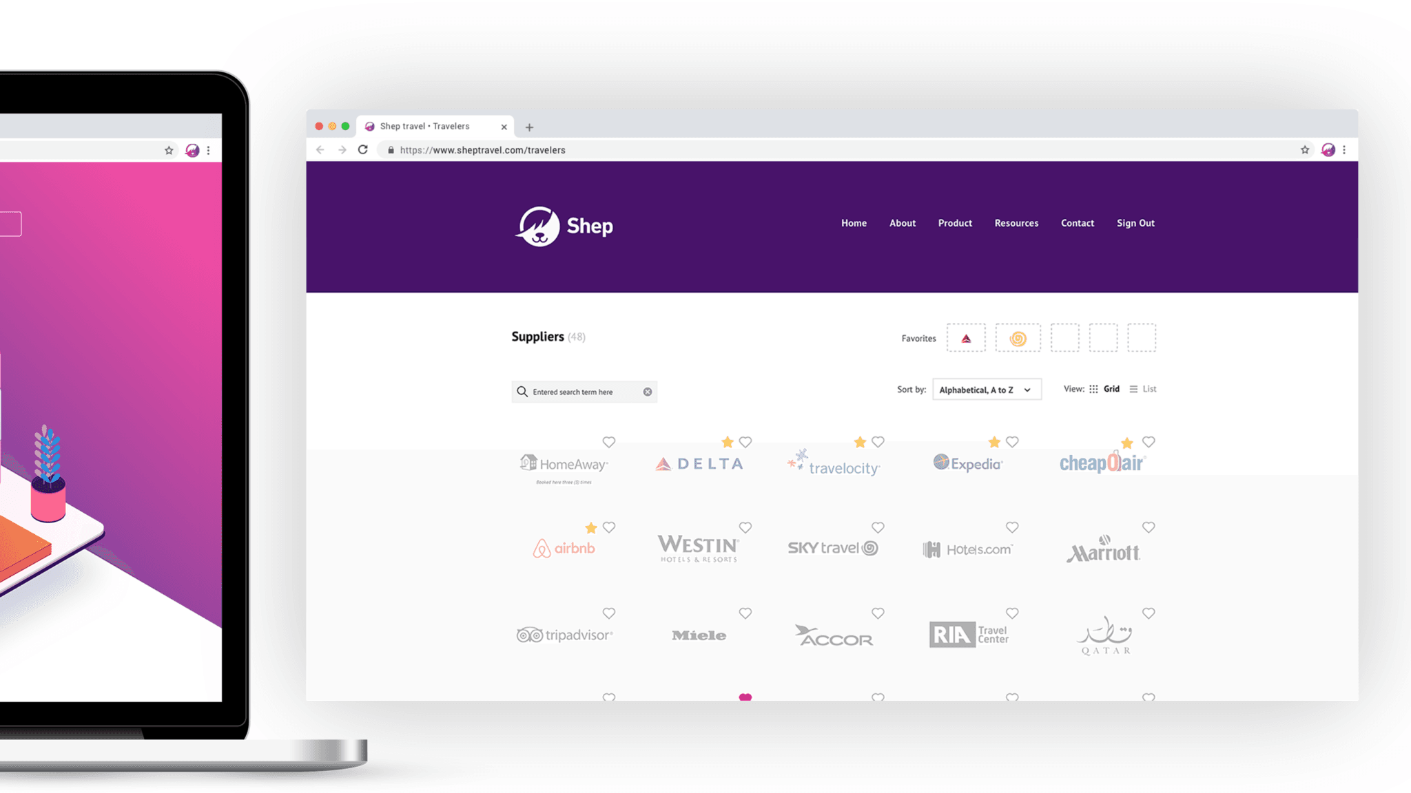 Shep traveler interface listing supported travel suppliers